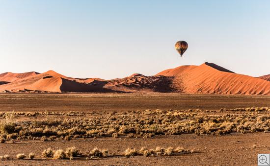 balloon over the Sossusvlei sand dunes at sunrise